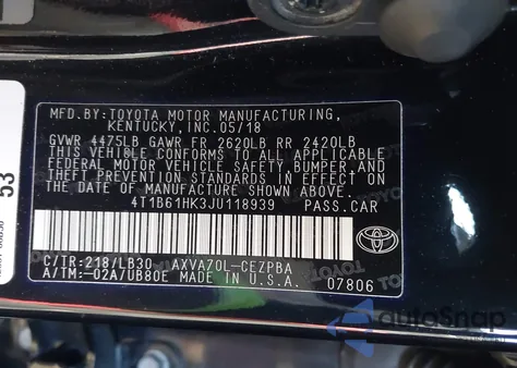 2018 Toyota Camry Xse из США, поврежденный, VIN 4T1B61HK3JU118939